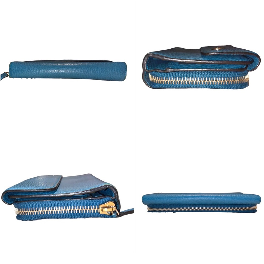 GUCCI Interlocking GG Zip Snap Teal Blue Leather Long Wallet - Picture 9 of 12